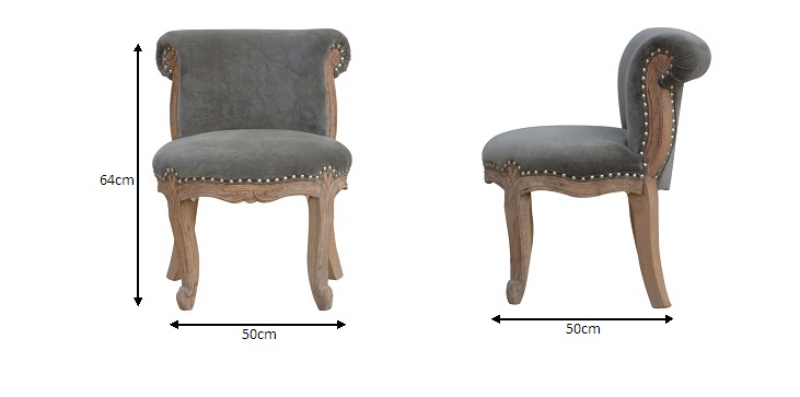 Size chart for Grey Velvet Studded Chair | Cotton Velvet