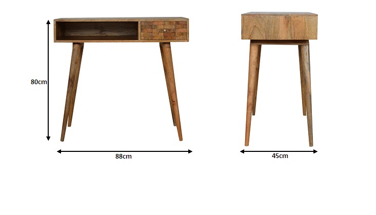 Size chart for Tile Carved Open Slot Writing Desk | Oak Solid Mango Wood Hand-Carved
