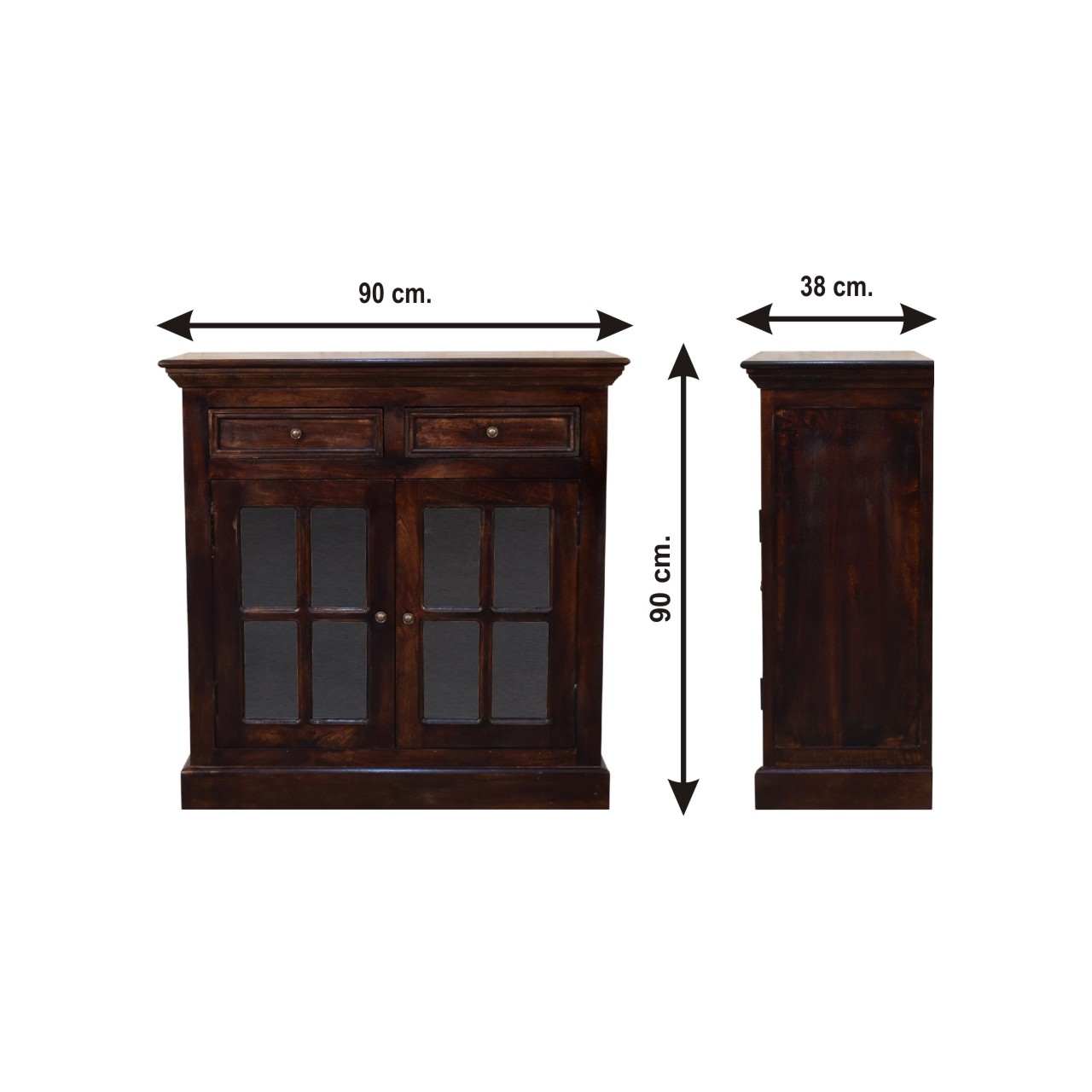 Size chart for Walnut Cabinet with Glazed Doors