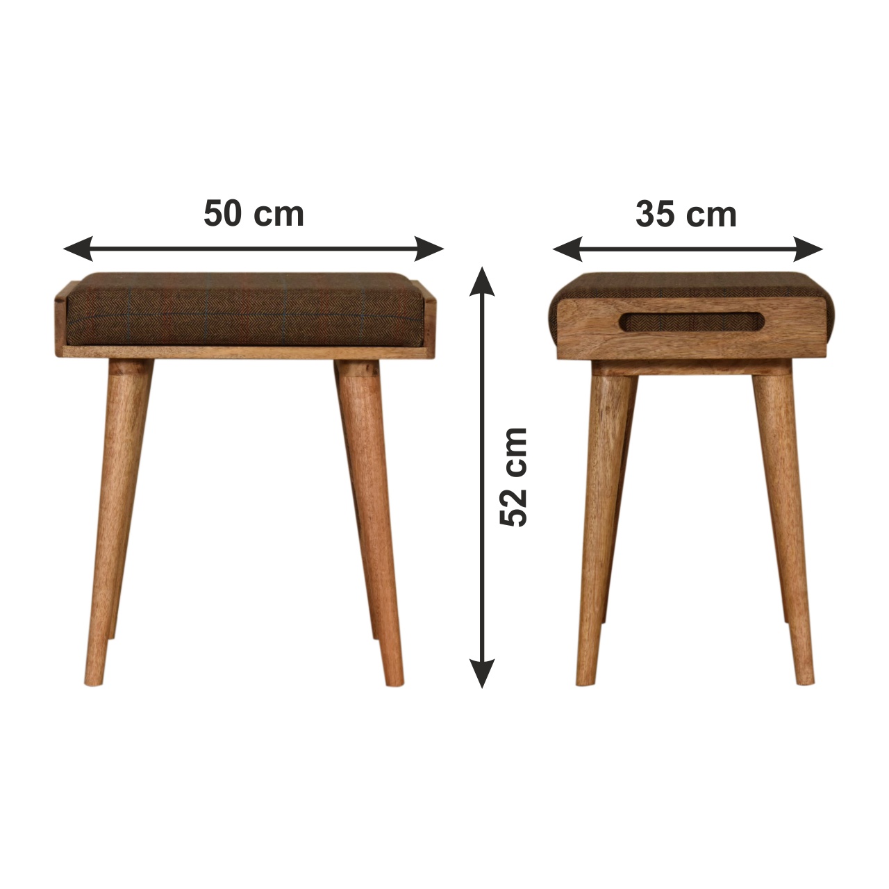 Size chart for Multi Tweed Tray Style Footstool