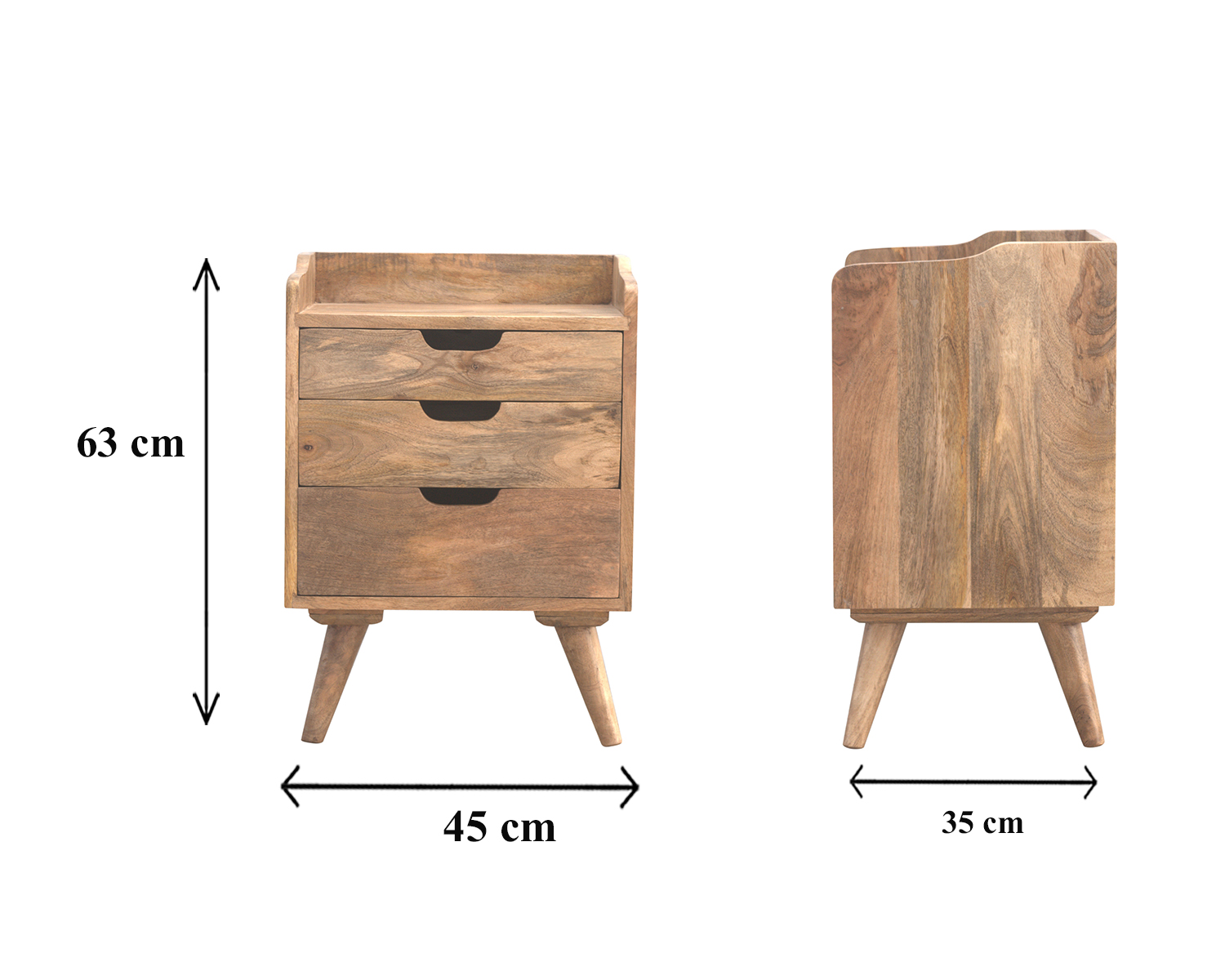 Size chart for 3 Drawer Gallery Bedside