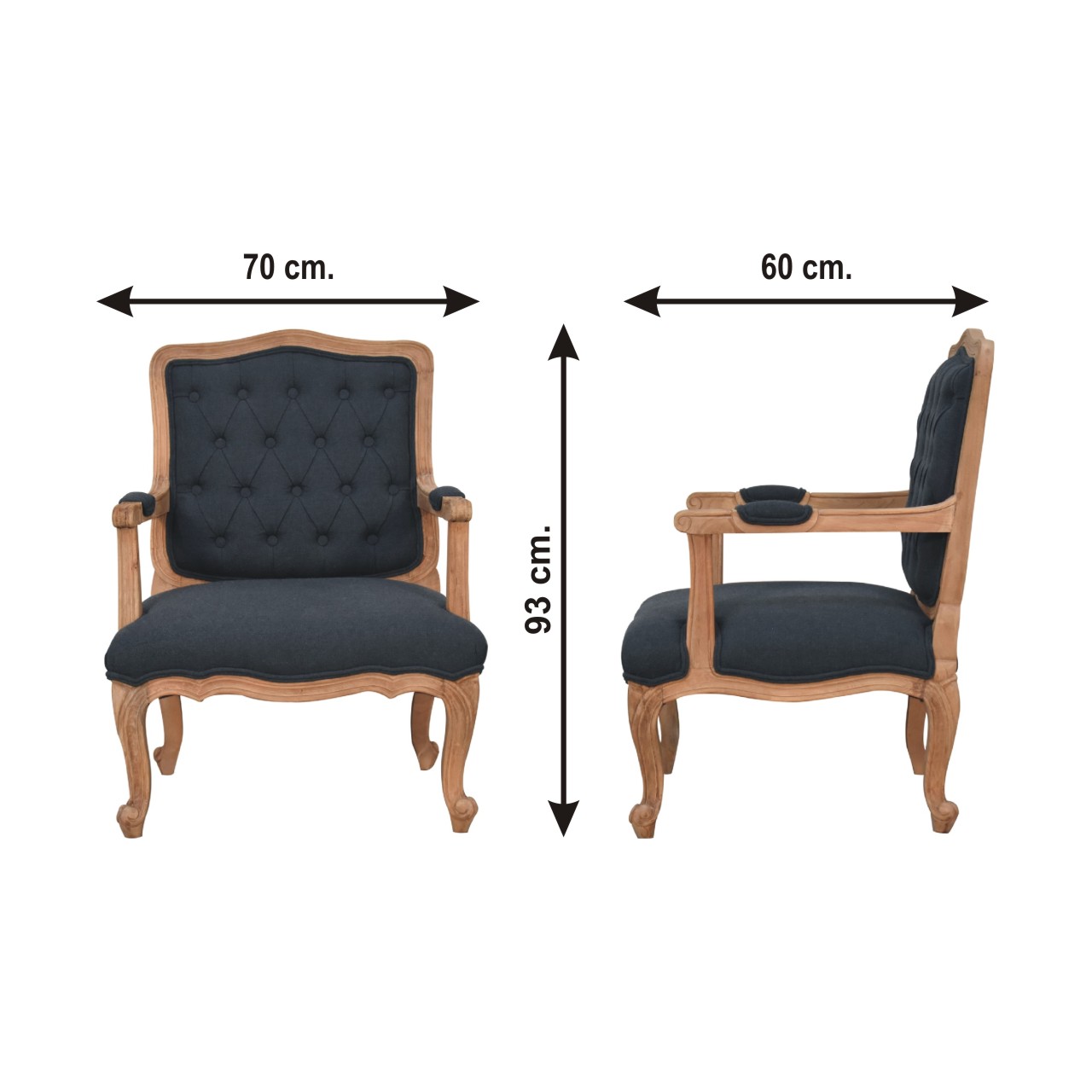 Size chart for Navy Blue Linen French Style Chair