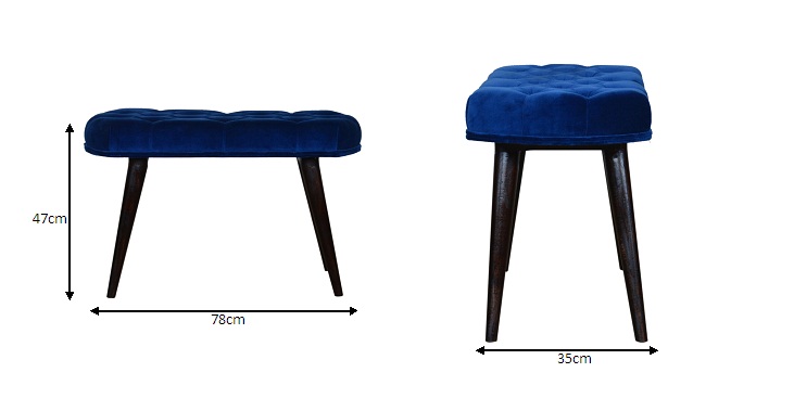 Size chart for Royal Blue Velvet Button Bench | Cotton Velvet