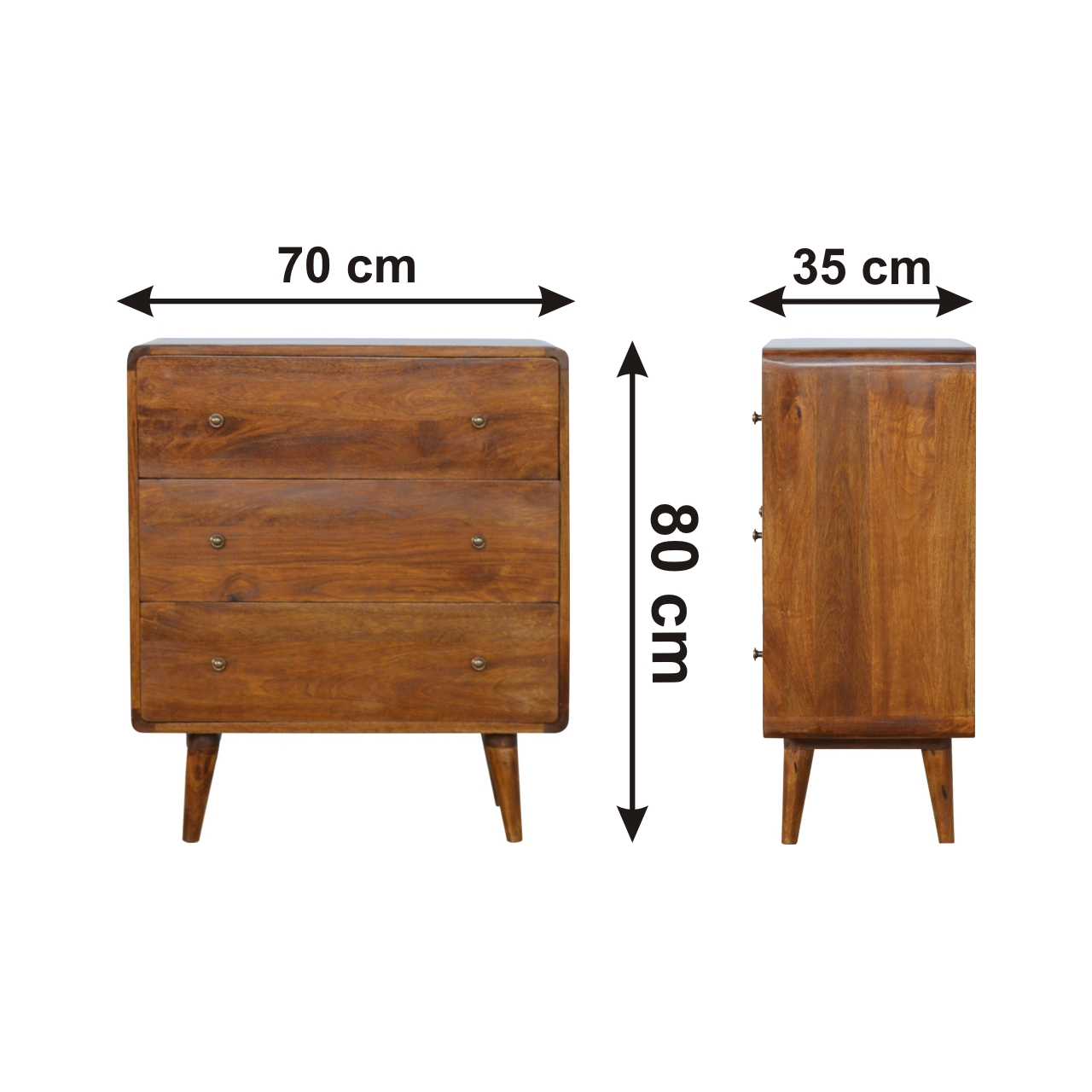 Size chart for Curved Chestnut Chest of Drawers | Linen