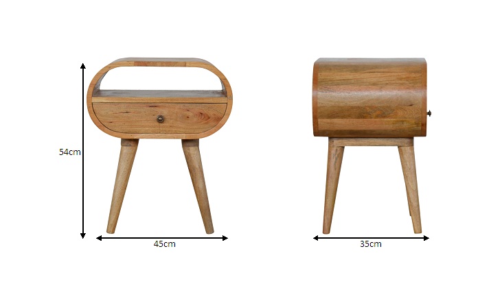Size chart for Circular Open Slot Bedside Table | Oak Mango Wood
