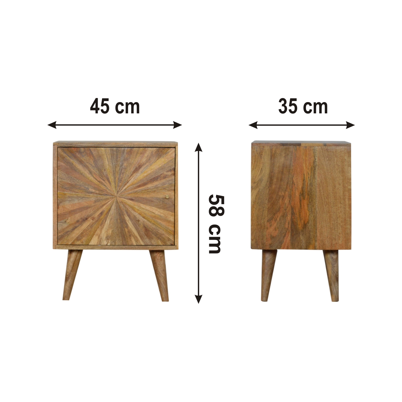 Size chart for Sunrise Door Bedside Table | Oak Solid Mango Wood