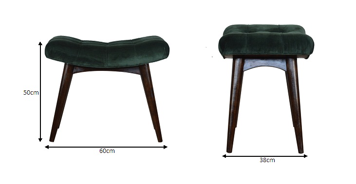 Size chart for Emerald Velvet Curve Bench