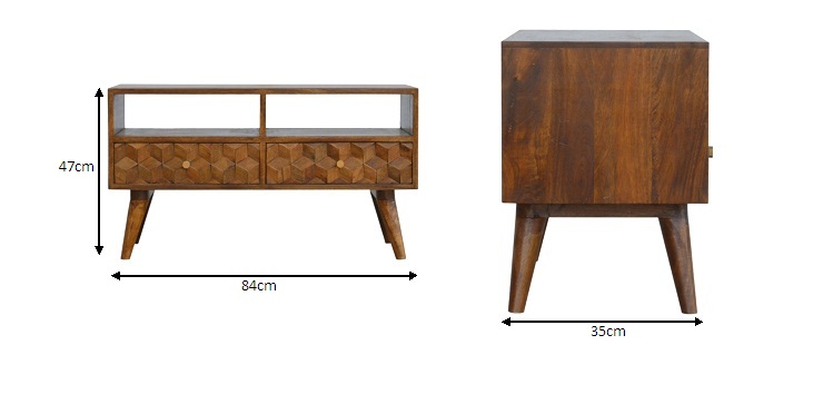 Size chart for Chestnut Cube Carved TV Unit Chest of Drawers | Hand-Carved