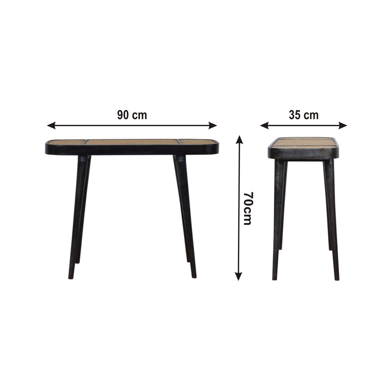 Size chart for Larissa Carbon Black Console Table | Rattan