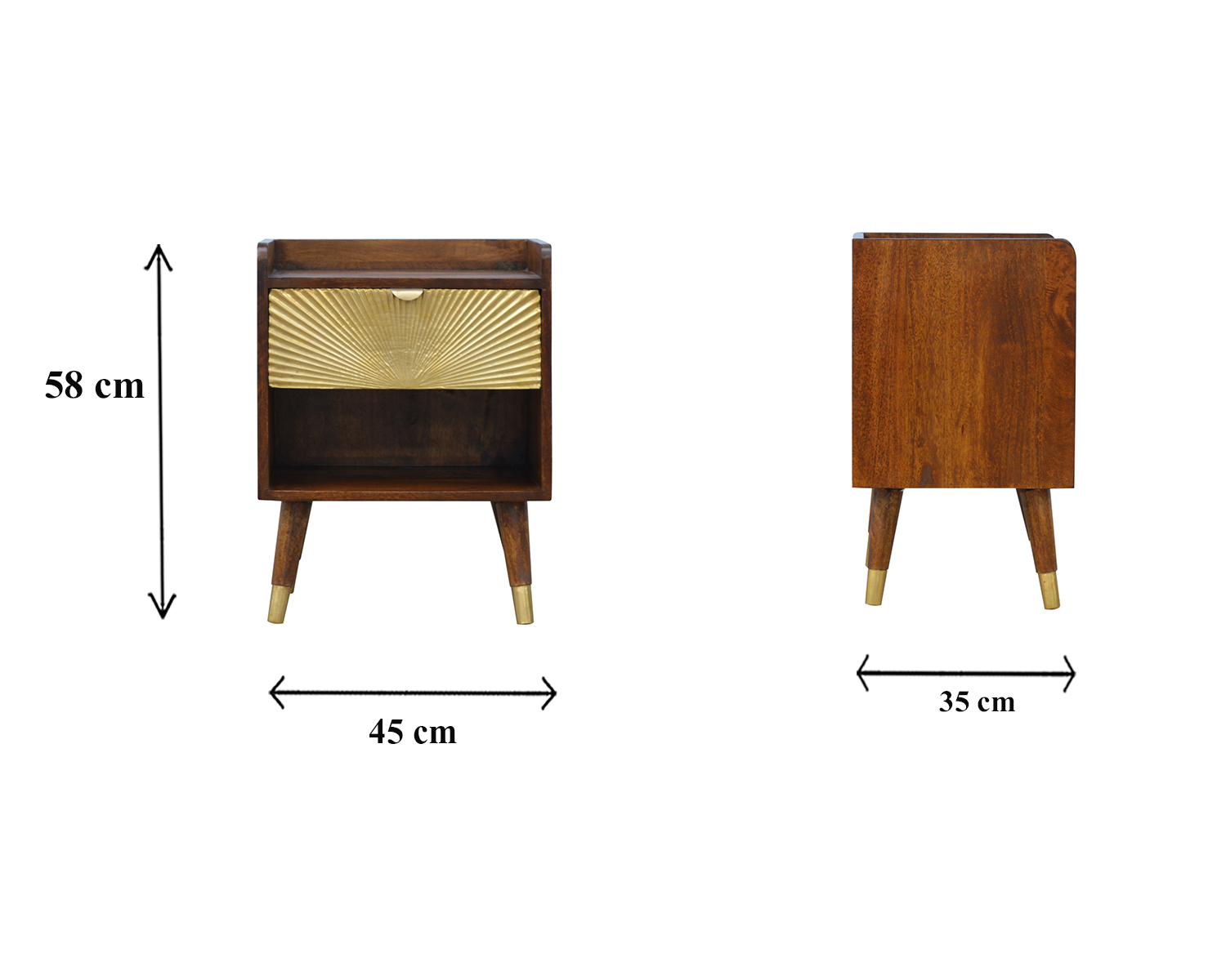 Size chart for Manila Gold One Drawer Bedside Table