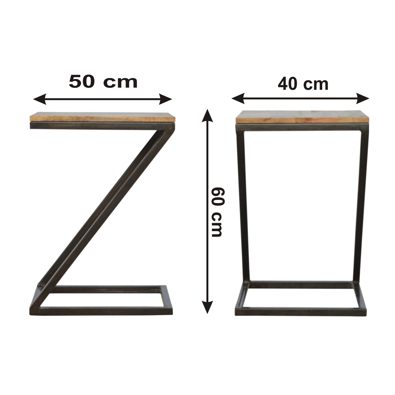 Size chart for Side Table with Iron Base Accent Piece | Iron & Mango Wood