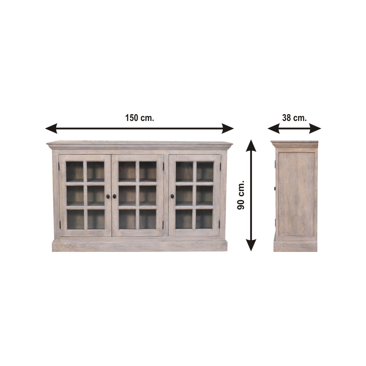 Size chart for Stone Wash Triple Glazed Cabinet