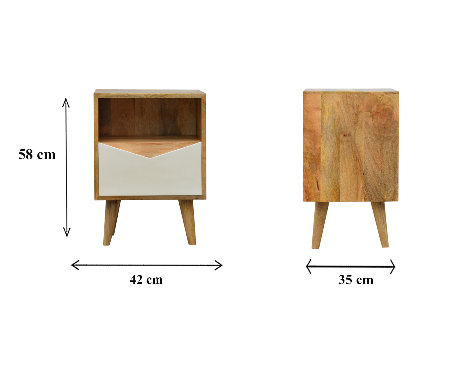 Size chart for White Envelope Bedside Table | Oak-Ish Solid Mango Wood