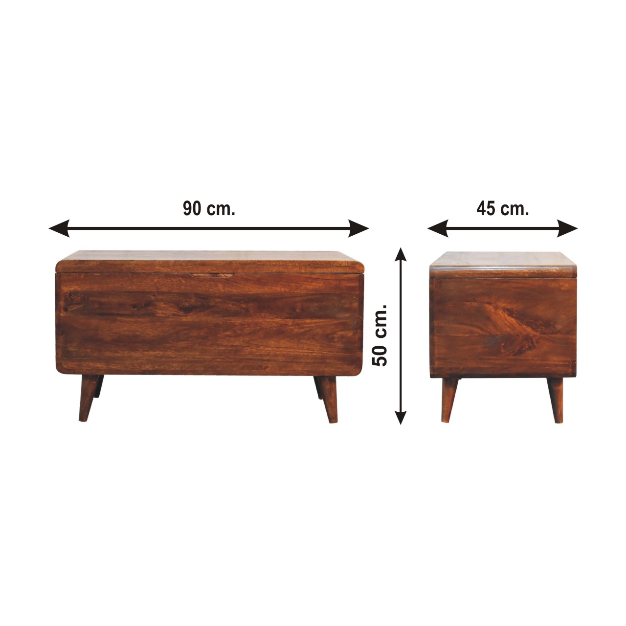 Size chart for Curved Chestnut Blanket Box Storage Bench