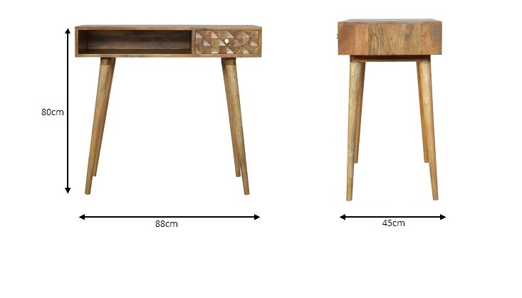 Size chart for Diamond Carved Writing Desk | Oak-Ish Solid Mango Wood Hand-Carved