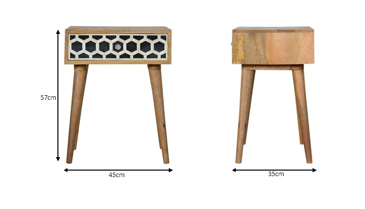 Size chart for Bone Inlay Bedside Table | Oak Mango Wood
