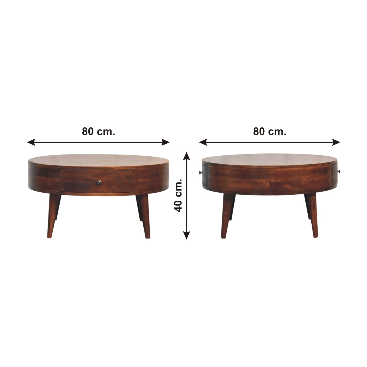 Size chart for Odyssey Coffee Table | Chestnut Solid Mango Wood Hand-Carved
