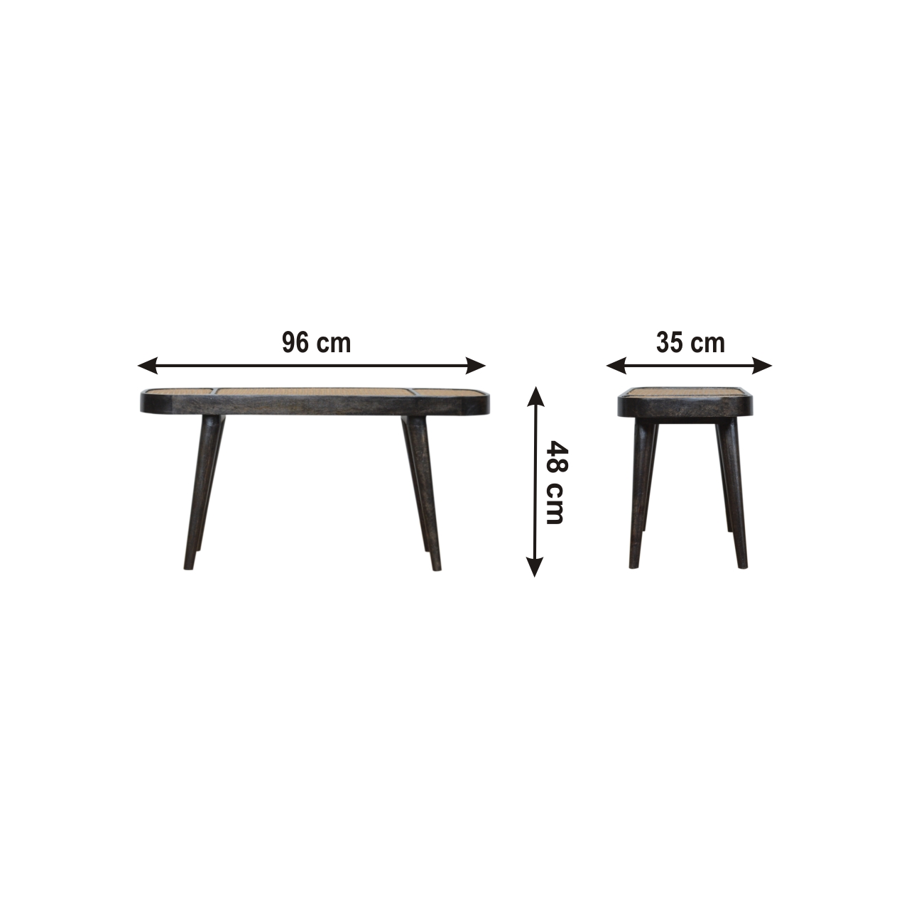 Size chart for Larissa Carbon Black Bench | Rattan
