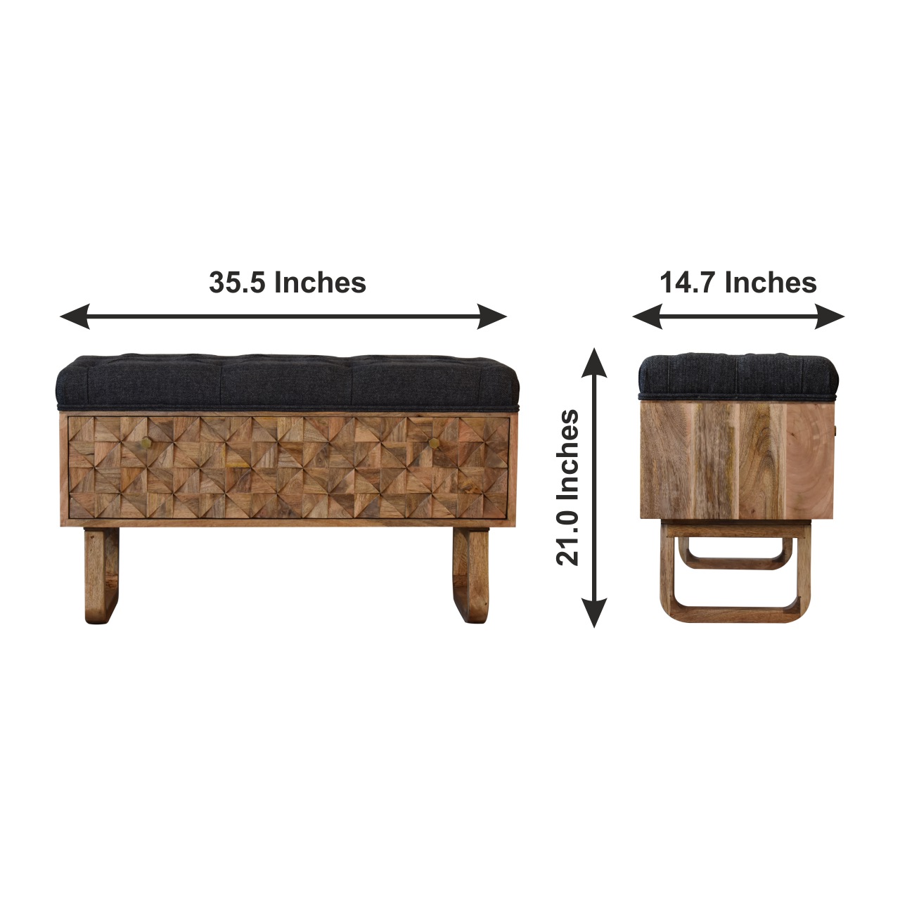 Size chart for 'U' Black Tweed Diamond Bench | Oak-Ish