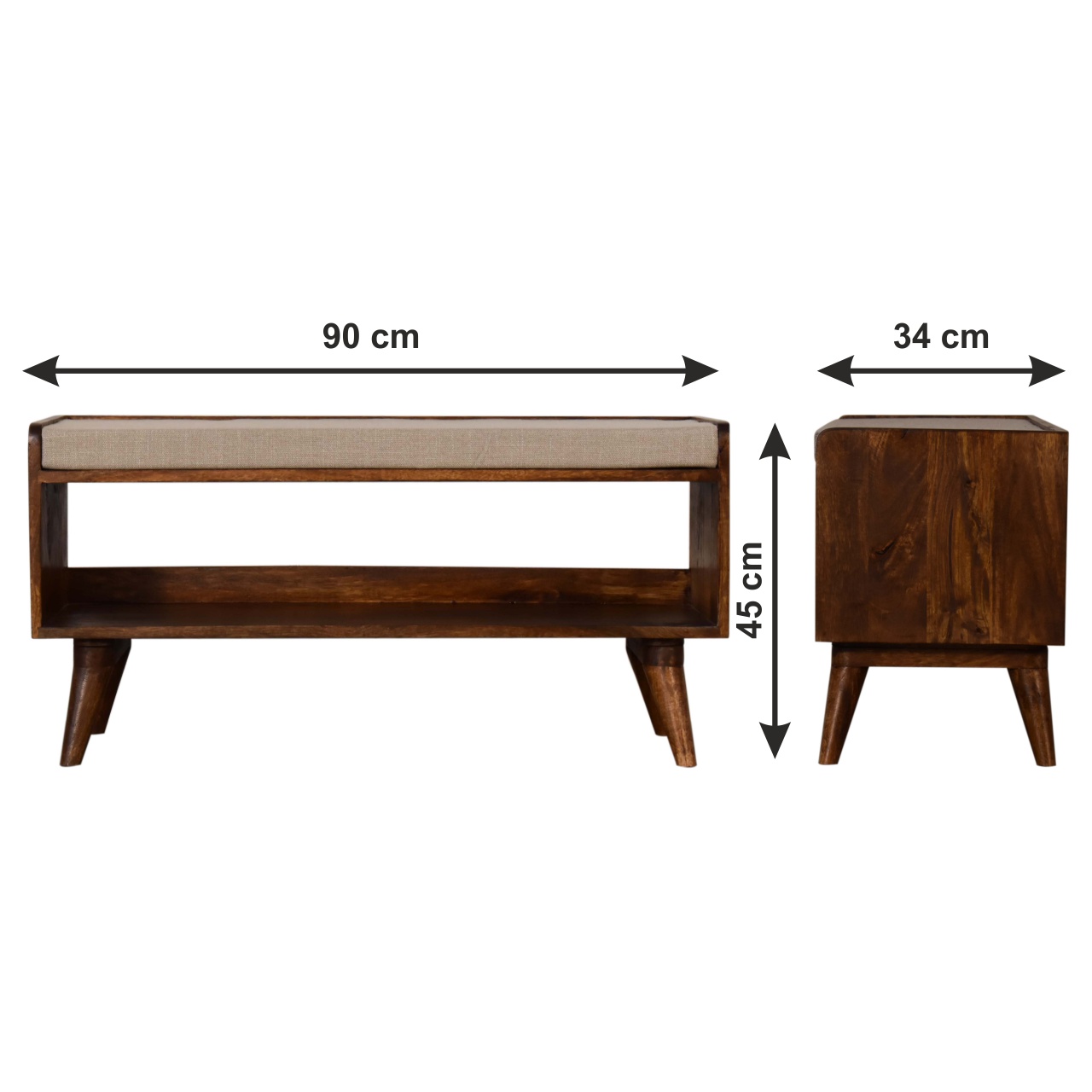 Size chart for Mud Linen Nordic Storage Bench | Chestnut Hidden Storage