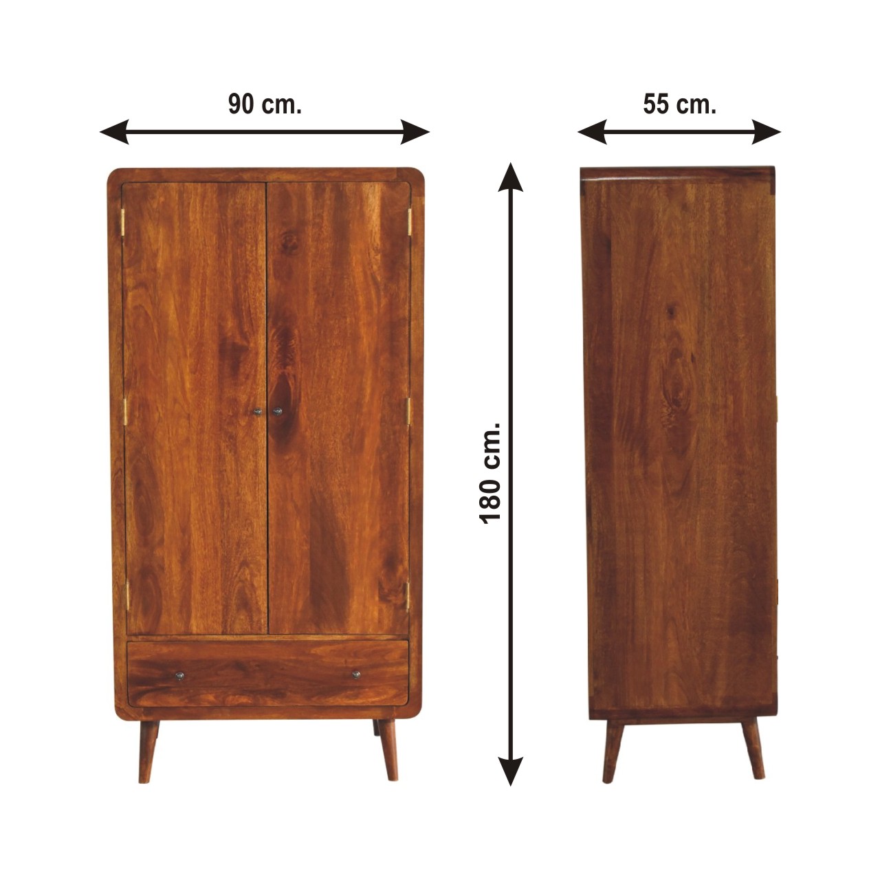 Size chart for Curved Chestnut Wardrobe Chest of Drawers
