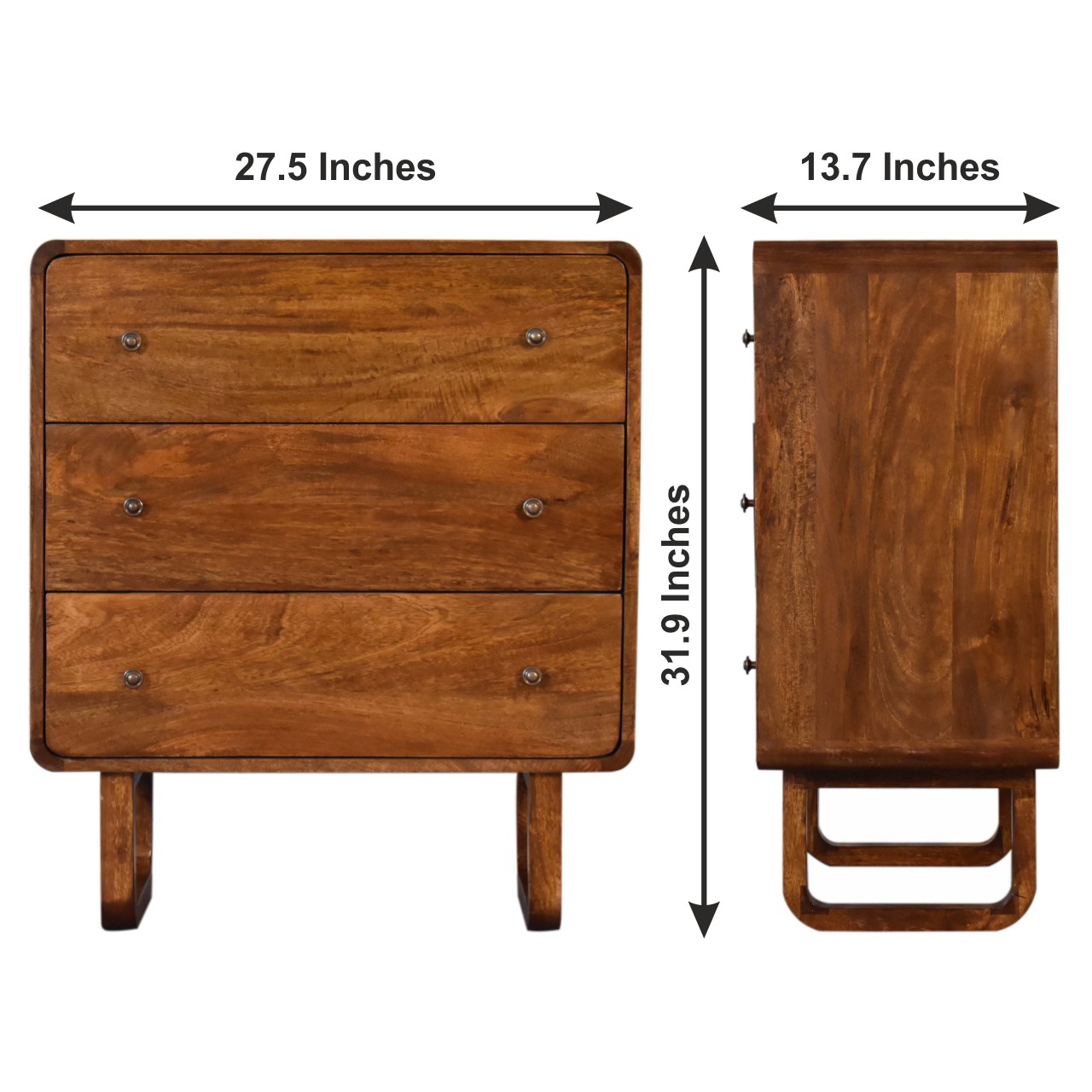 Size chart for U Curved Chestnut Chest of Drawers
