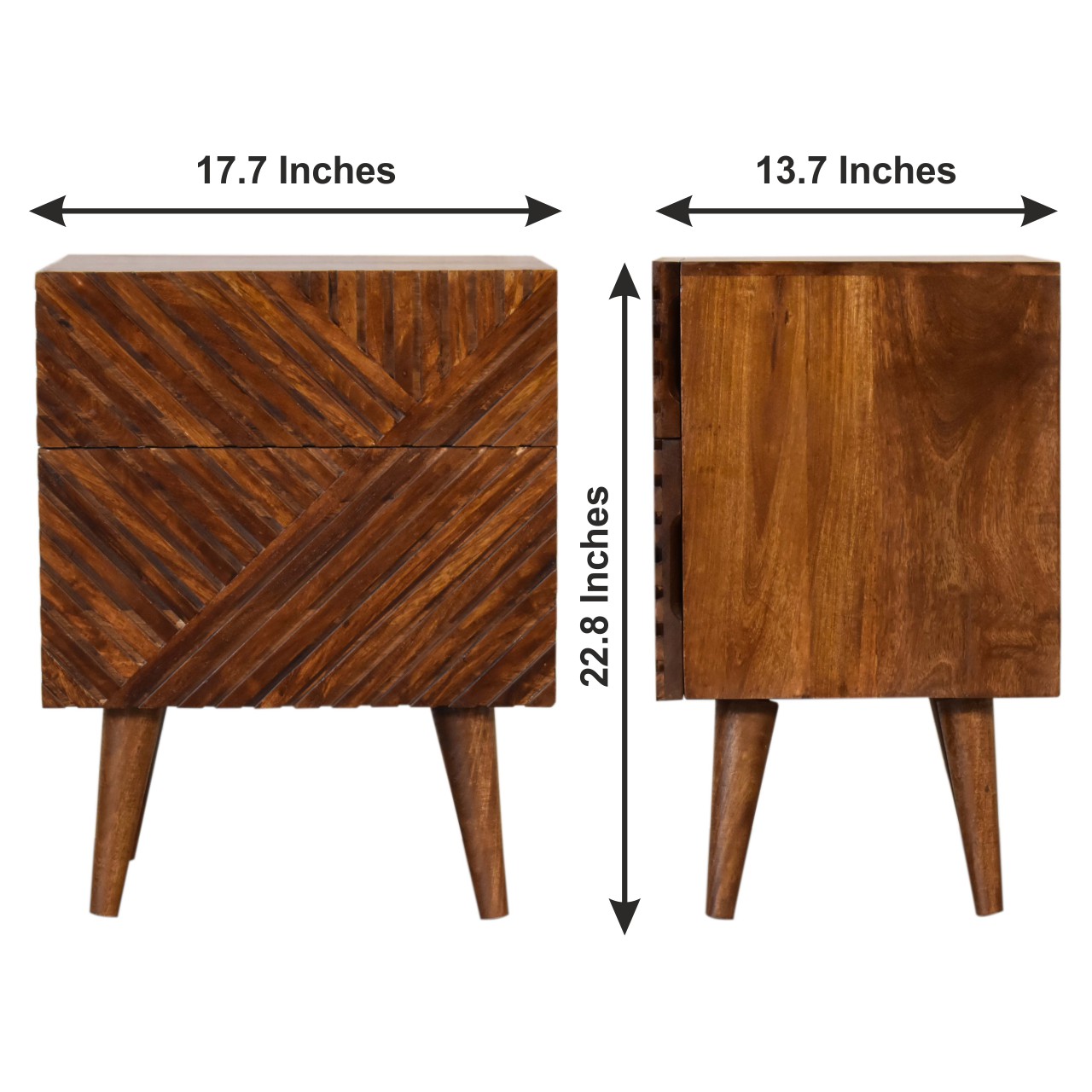 Size chart for Lille 2 Drawer Chestnut Bedside