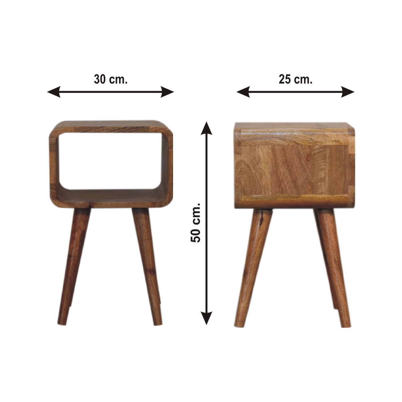 Size chart for Mini Curved Open Bedside Table