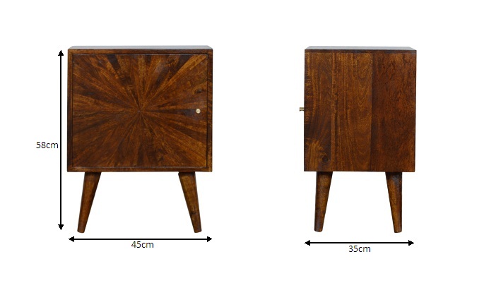 Size chart for Chestnut Sunrise Door Bedside Table