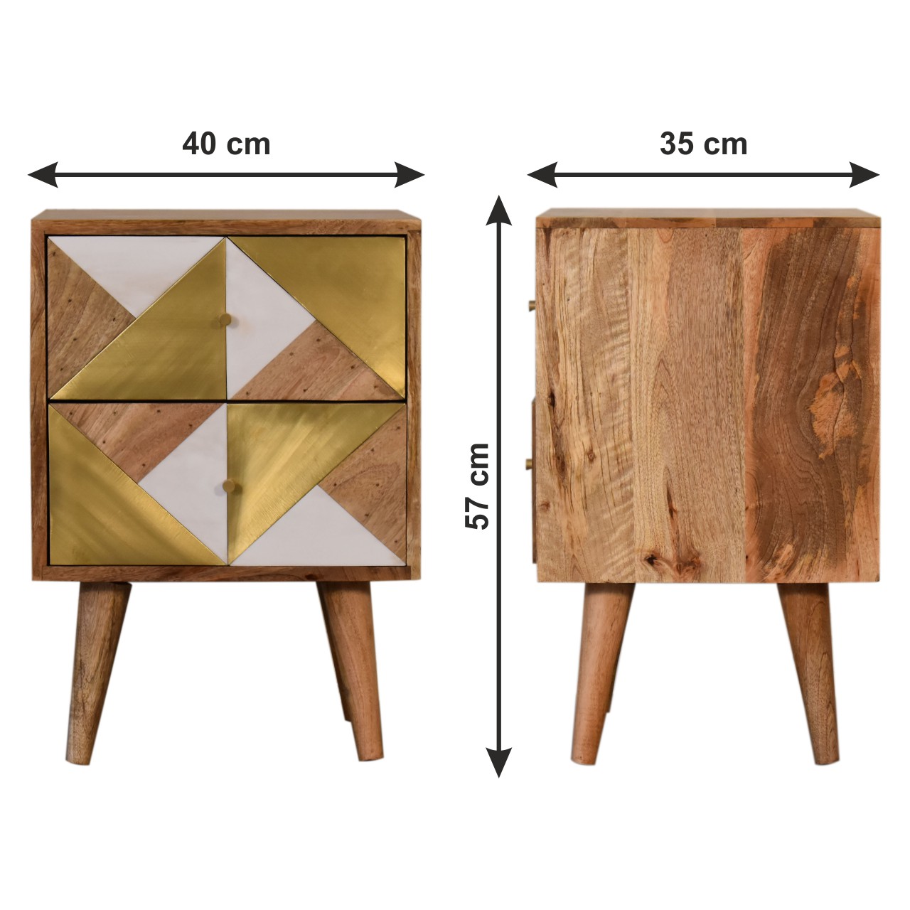 Size chart for Ivy Bedside Table | Oak Solid Mango Wood