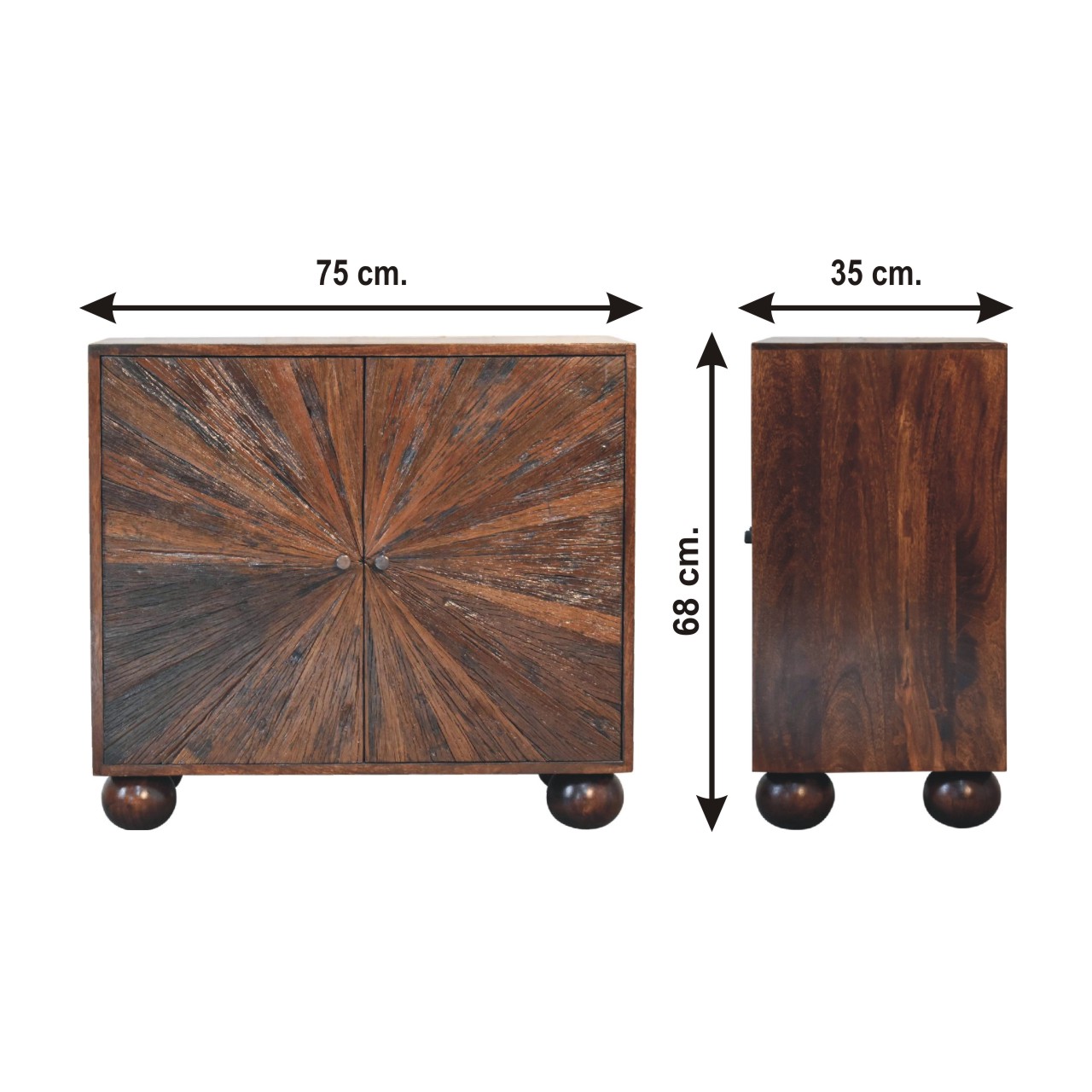 Size chart for Sunrise Ball Walnut Cabinet