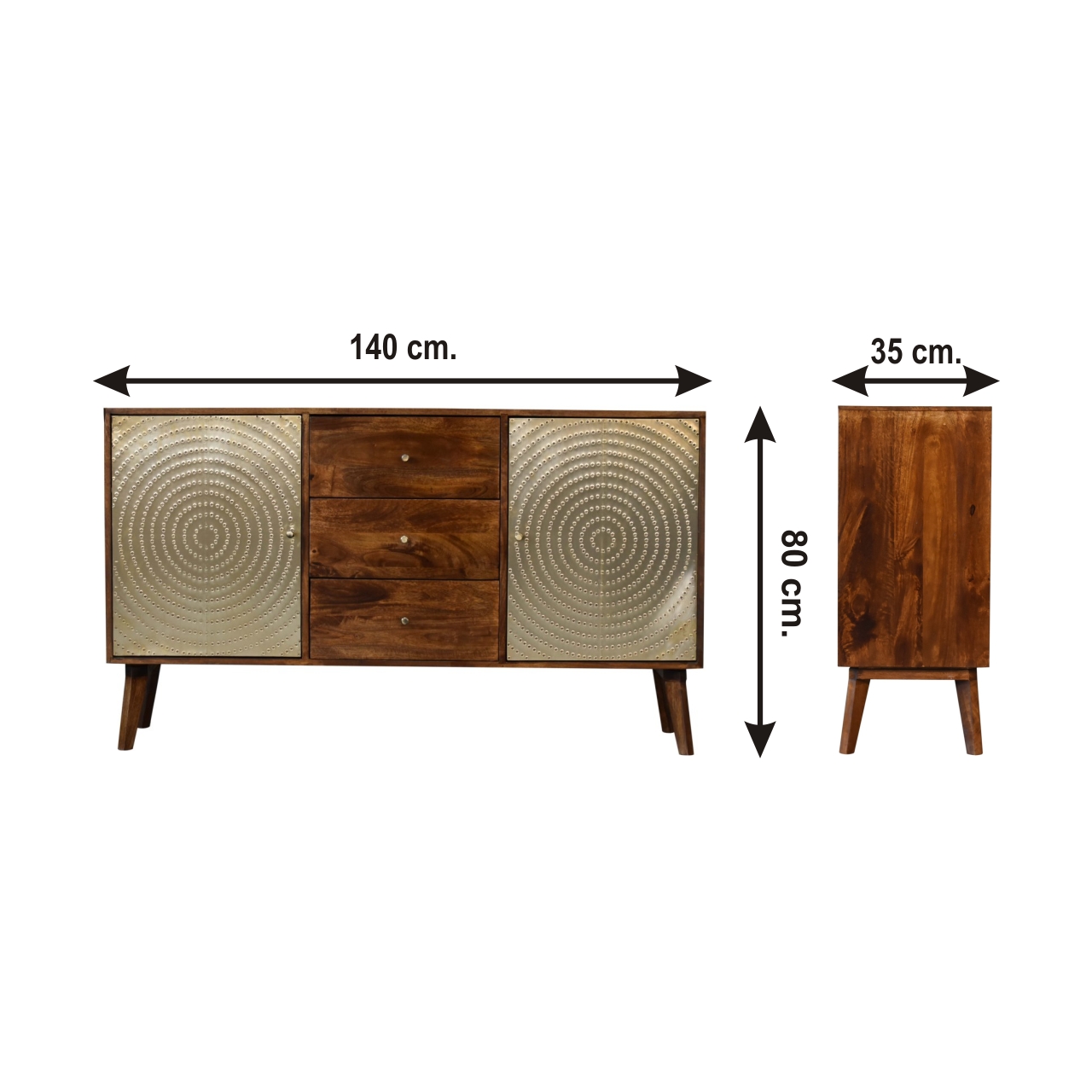 Size chart for Zen Sideboard Chest of Drawers | Chestnut Solid Mango Wood