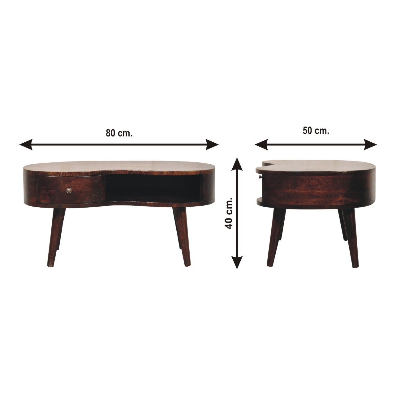 Size chart for Light Walnut Wave Coffee Table