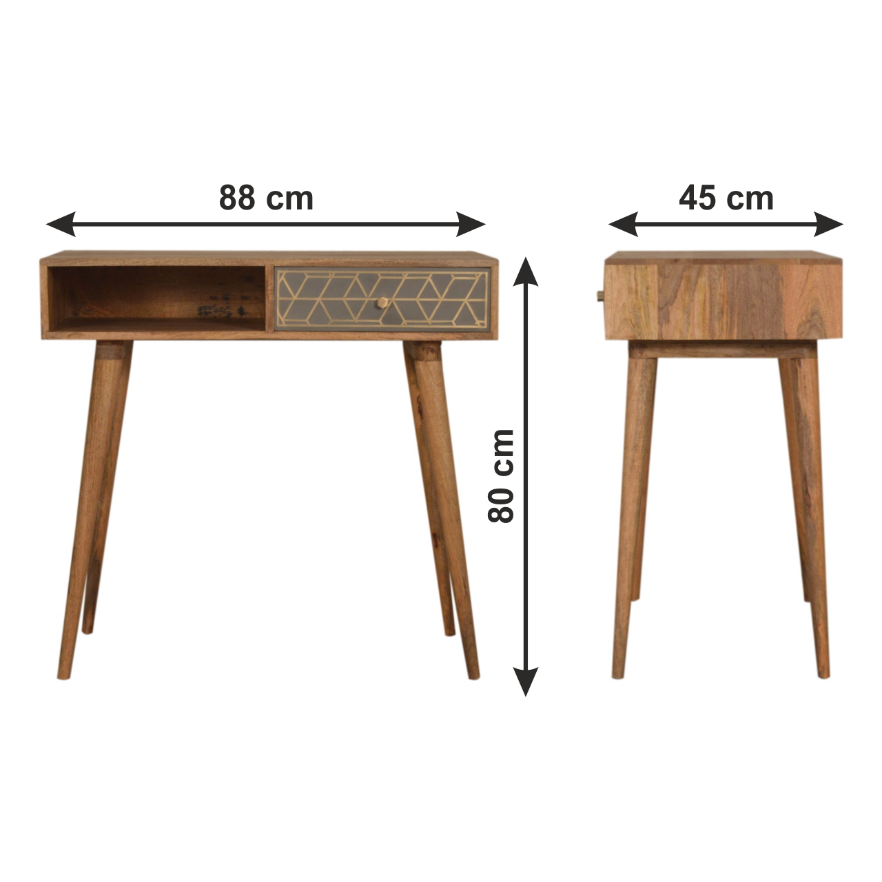 Size chart for Dice Writing Desk | Oak Solid Mango Wood