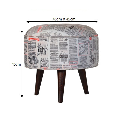 Size chart for Round Footstool with News Print Velvet