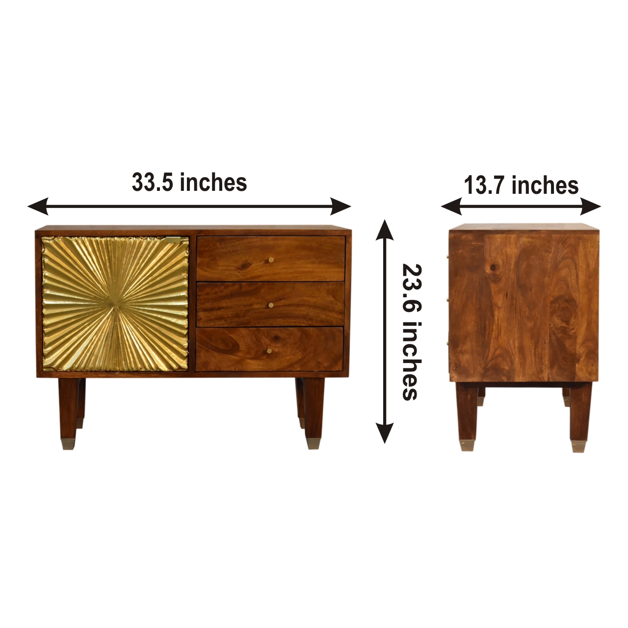 Size chart for Manila Gold Tapered Sideboard Chest of Drawers | Chestnut Mango Wood