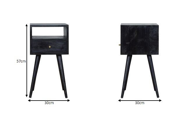 Size chart for Mini Ash Black Bedside Table