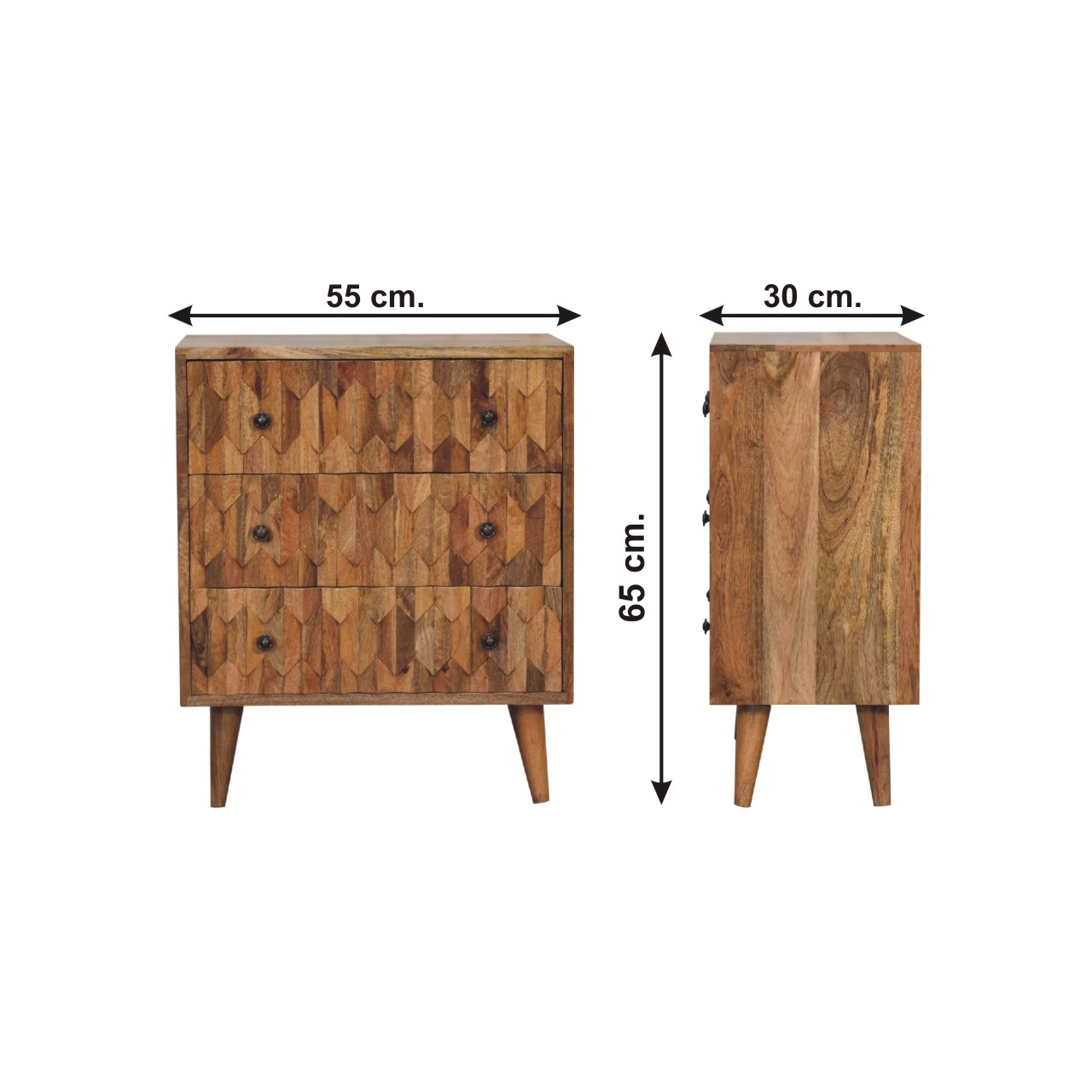Size chart for Mini Pineapple Carved Chest of Drawers | Hand-Carved