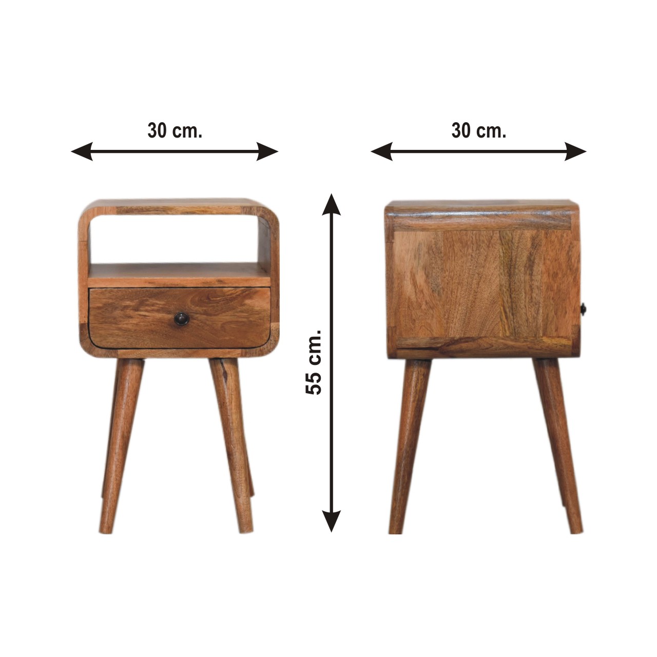 Size chart for Mini Oakish Curve Open Bedside Table