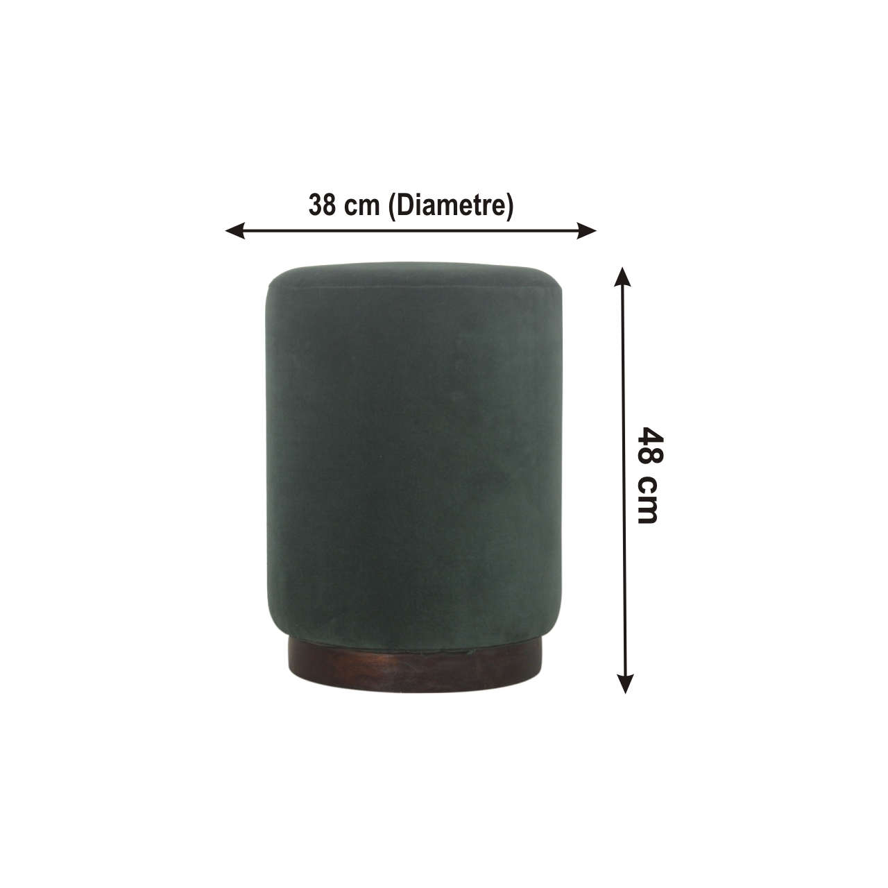 Size chart for Emerald Footstool with Wood Base | Velvet