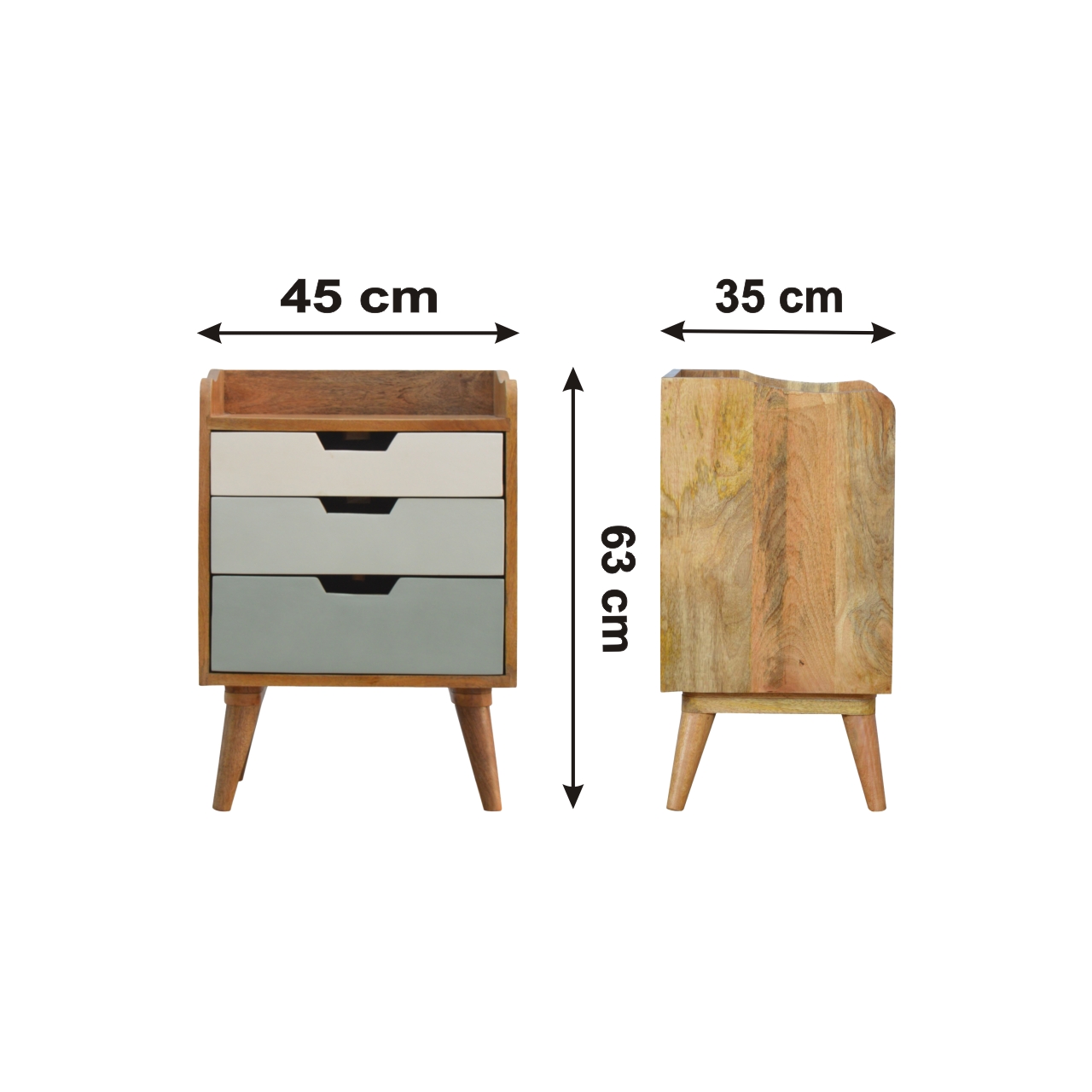 Size chart for Green Gradient Bedside Table | Hand-Painted Solid Mango Wood