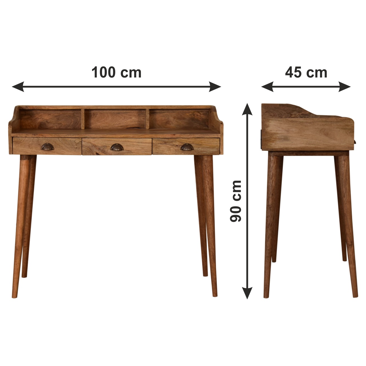 Size chart for Gallery Back Cable Writing Desk | Oak Solid Mango Wood