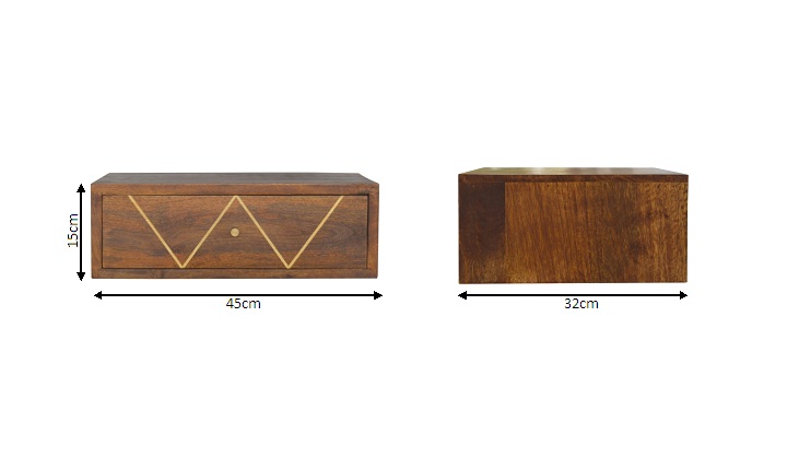 Size chart for Floating Chestnut Brass Bedside Table | Wall-Mounted