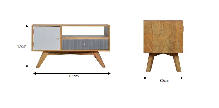 Size chart for Line Grey Media Unit with Open Slot | Oak-Ish Solid Mango Wood