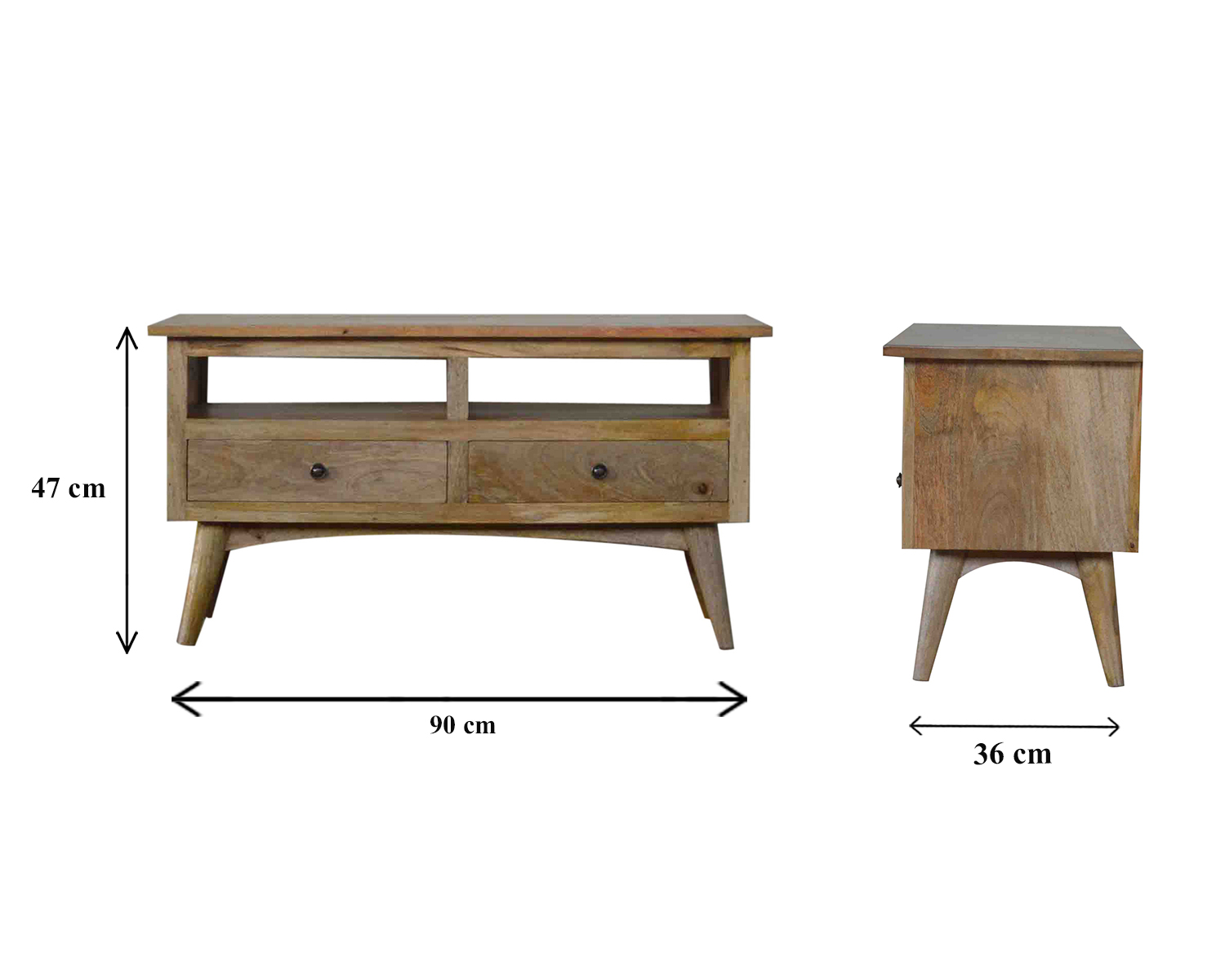 Size chart for 2 Drawer 2 Slot Media Unit
