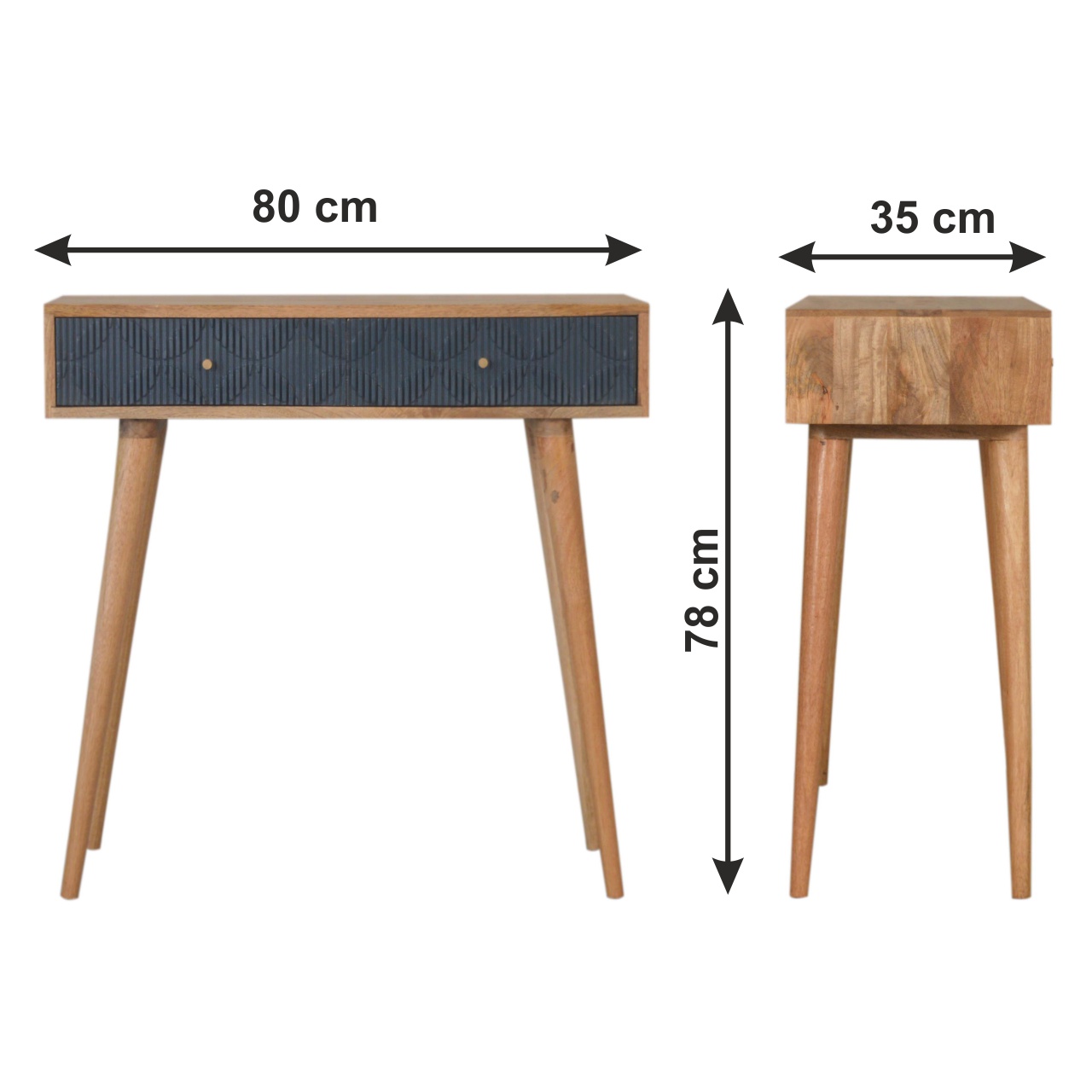 Size chart for Milan Navy Console Table