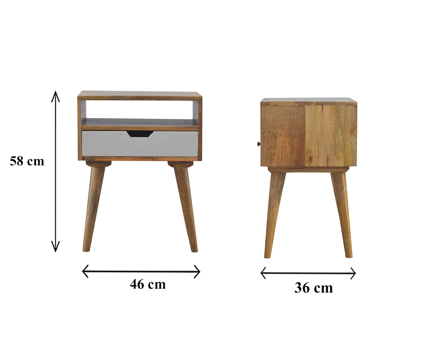 Size chart for White Painted Drawer Bedside Table | Oak Mango Wood