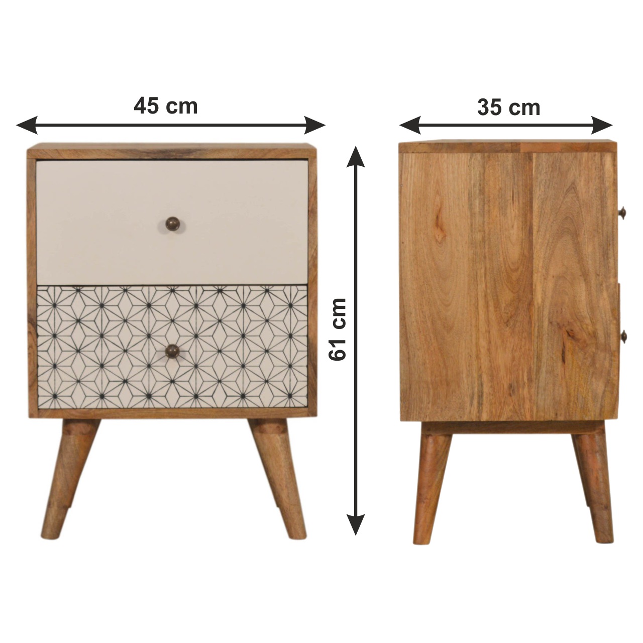 Size chart for Geo Screen Printed 2 Tone Bedside Table