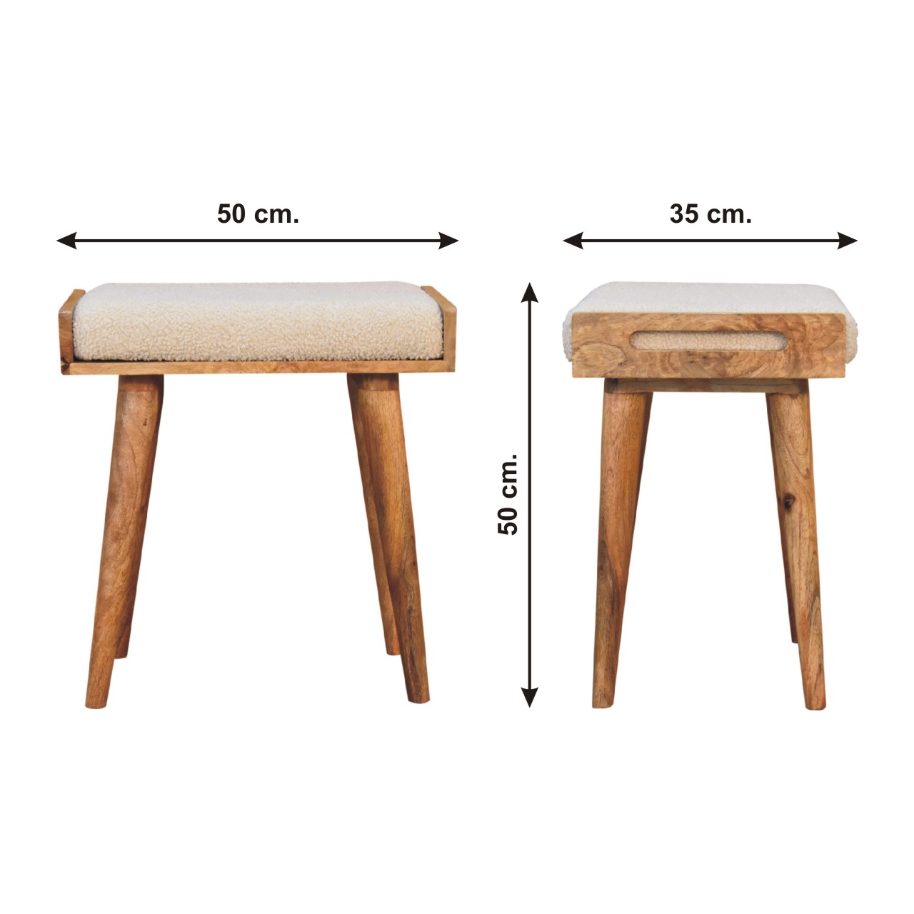 Size chart for Boucle Cream Tray Style Footstool