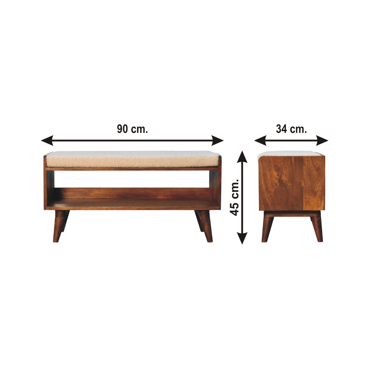 Size chart for Boucle Nordic Storage Bench | Chestnut Hidden Storage